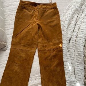 Express Suede Cropped Pants in Chestnut Brown